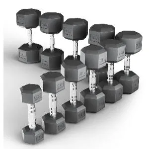 Ряд гексагональных гантелей обрезиненных Unix Fit от 2,5 до 25 кг