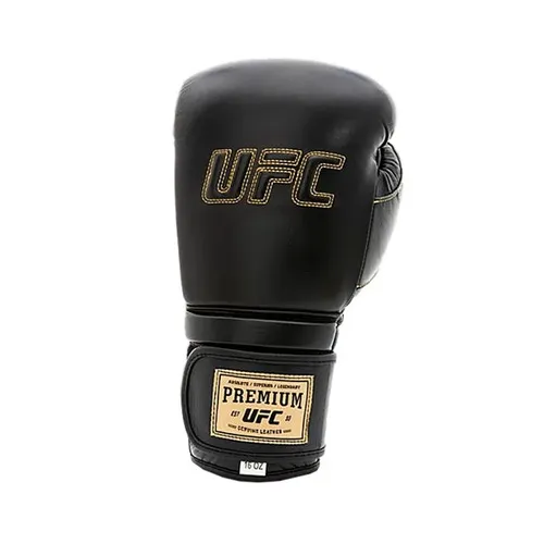 Премиальные тренировочные перчатки на липучке UFC чёрные 18 Oz