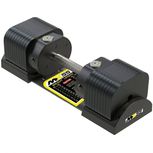 Гантель регулируемая MX Select MX55 EVO, эргономичная прорезиненная рукоять, вес 4.9-25.3 кг, 1 шт