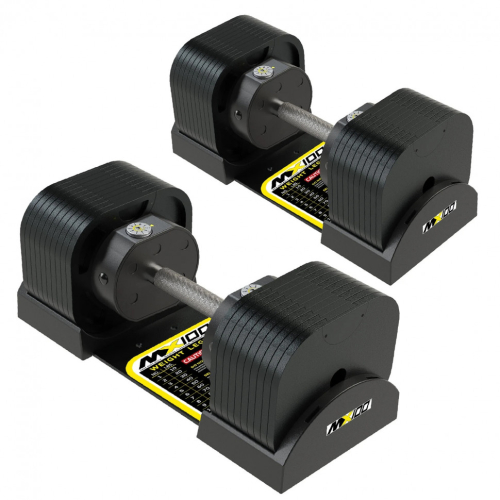 Пара регулируемых гантелей MX Select MX100 EVO, рифленая стальная рукоять, вес 5.9-45.4 кг, 2 шт
