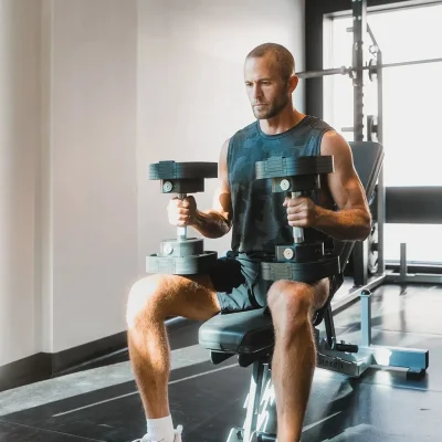 Гантель регулируемая MX Select MX55 EVO, рифленая стальная рукоять, вес 4.9-25.3 кг, 1 шт