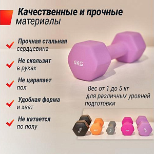 Купить Unix Fit Гантель неопреновая 4 кг / шт. Violet в Москве