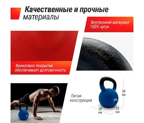 Гиря виниловая Unix Fit 32 кг синяя