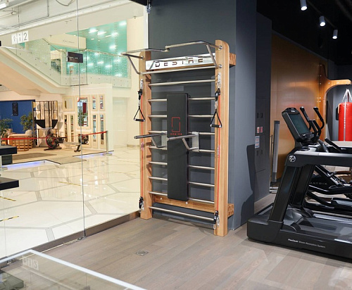 Шведская стенка из шпона дуба с эспандерами, брусьями и скамьей Desire Eco Slab Plus