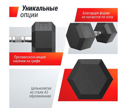 Гантель гексагональная обрезиненная Unix Fit 17,5 кг / шт.