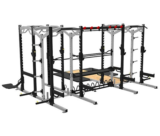 Aerofit SE-H4 Три частичные силовые рамы SE5001 и Силовая рама SE5002 соединенные между собой при помощи перекладин и дополнены модулями