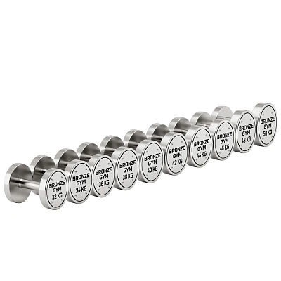 Набор стальных гантелей Bronze Gym 32–50 кг, 10 пар, шаг 2 кг 