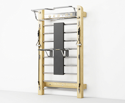 Шведская стенка из шпона дуба с эспандерами, брусьями и скамьей Desire Eco Slab Plus