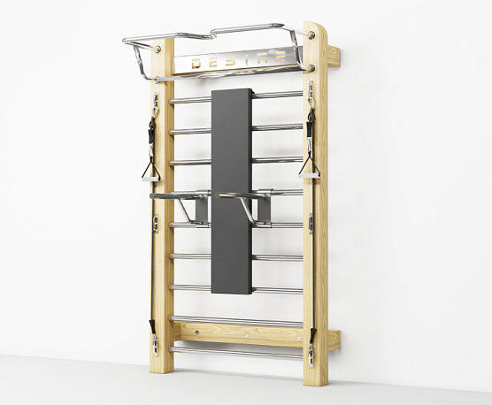 Шведская стенка из шпона дуба с эспандерами, брусьями и скамьей Desire Eco Slab Plus