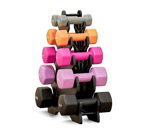 Купить Стойка для гантелей + набор неопреновых гантелей Unix Fit от 1 до 5 кг в Москве