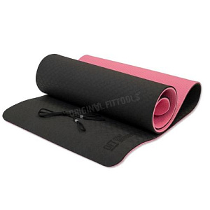 Купить Original FitTools Коврик для йоги 10 мм двухслойный TPE черно-розовый в Москве