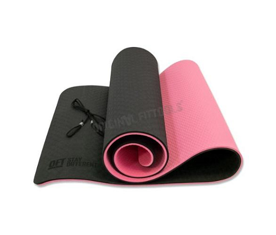 Коврик для йоги Original FitTools 10 мм двухслойный TPE черно-розовый фото7