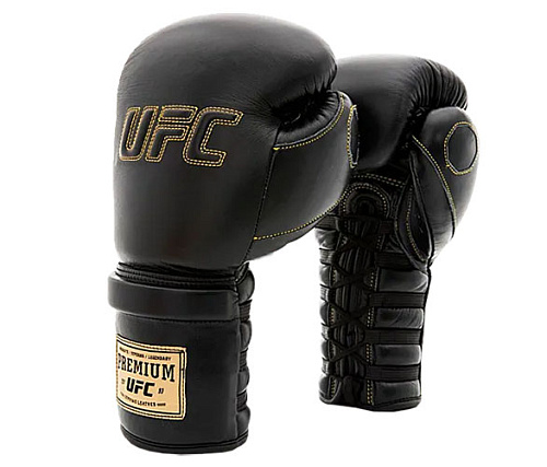 Премиальные тренировочные перчатки на шнуровке UFC черные 18 Oz Купить Премиальные тренировочные перчатки на шнуровке UFC черные 18 Oz в Москве