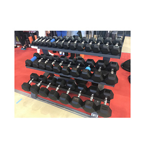 Купить Силовой тренажер Original FitTools Стойка для гантелей трехрядная (на 15 пар) в Москве