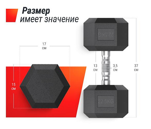 Гантель гексагональная обрезиненная Unix Fit 22,5 кг / шт.