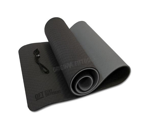 Коврик для йоги Original FitTools 10 мм двухслойный TPE черно-серый