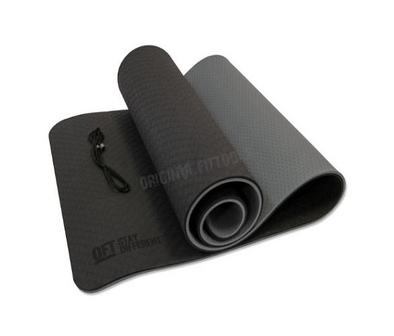 Коврик для йоги Original FitTools 10 мм двухслойный TPE черно-серый фото5