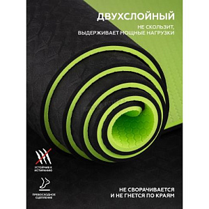 Купить Original FitTools Коврик для йоги 10 мм двухслойный TPE черно-зеленый в Москве