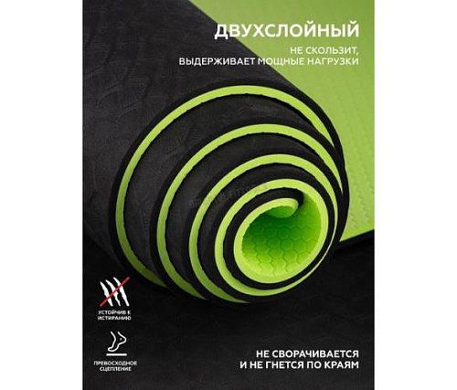 Коврик для йоги Original FitTools 10 мм двухслойный TPE черно-зеленый