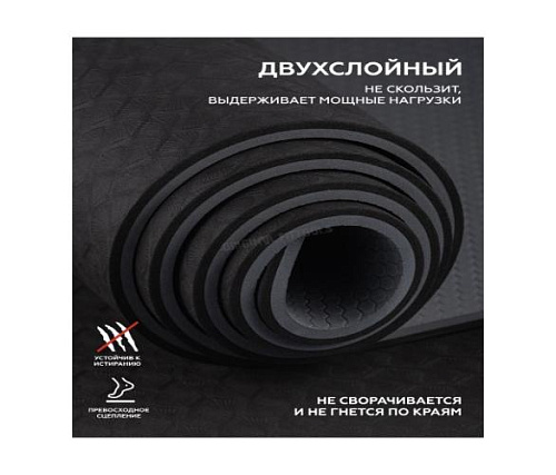 Коврик для йоги Original FitTools 10 мм двухслойный TPE черно-серый