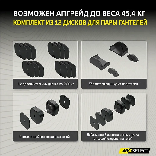 Гантель регулируемая MX Select MX70-100 EVO, вес 5.9-32.2 кг, 1 шт