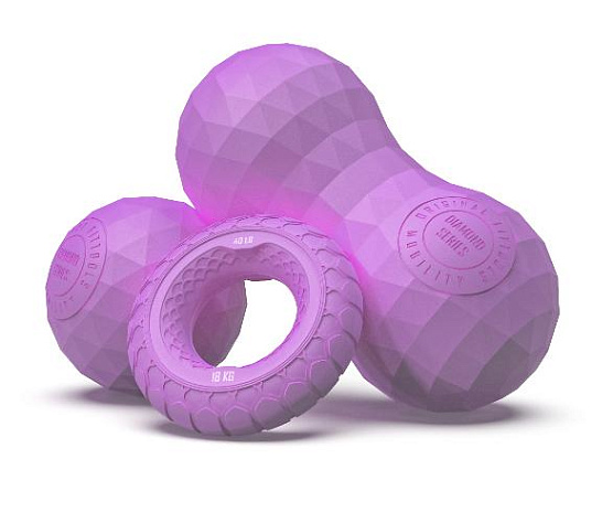 Набор из двух массажных мячей с кистевым эспандером Original FitTools пурпурный