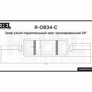 Купить Rebel Fitness Гриф узкий параллельный хват хромированный 34&quot; с замками в Москве