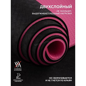 Купить Original FitTools Коврик для йоги 10 мм двухслойный TPE черно-розовый в Москве