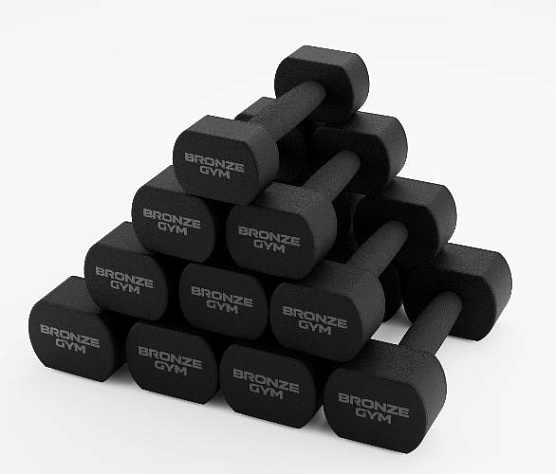 Набор термополиуретановых гантелей Bronze Gym 1–10 кг, 10 пар, шаг 1 кг