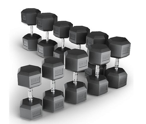 Купить Ряд гексагональных гантелей обрезиненных Unix Fit от 27,5 до 50 кг в Москве