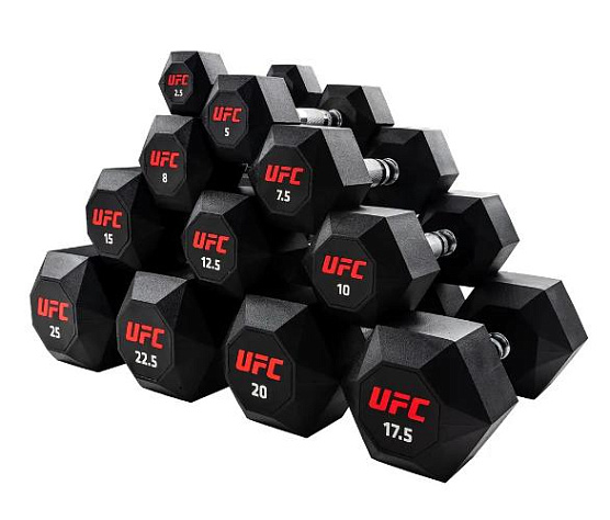 UFC Комплект обрезиненных октагональных гантелей 10 пар от 2,5 до 25кг Octagon Dumbbell