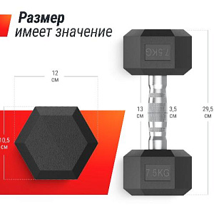 Купить Unix Fit Гантель гексагональная обрезиненная 7,5 кг / шт. в Москве