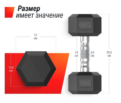 Гантель гексагональная обрезиненная Unix Fit 7,5 кг / шт.