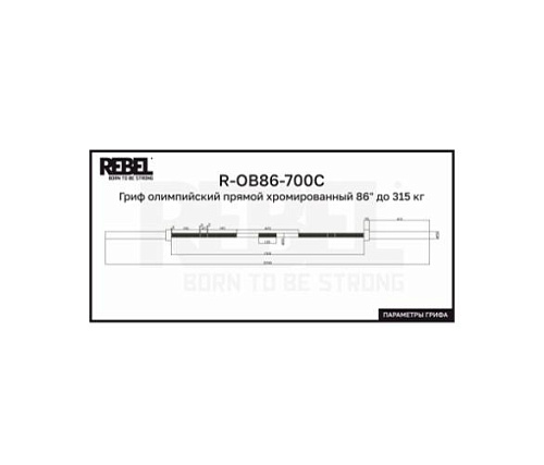 Гриф олимпийский прямой Rebel Fitness хромированный 86 до 315 кг