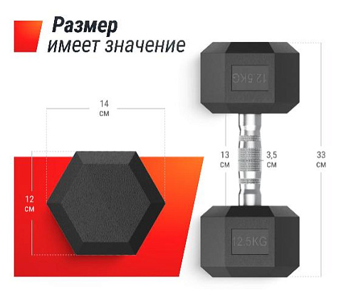 Гантель гексагональная обрезиненная Unix Fit 12,5 кг / шт.