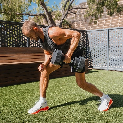 Гантель регулируемая MX Select MX55 EVO, рифленая стальная рукоять, вес 4.9-25.3 кг, 1 шт