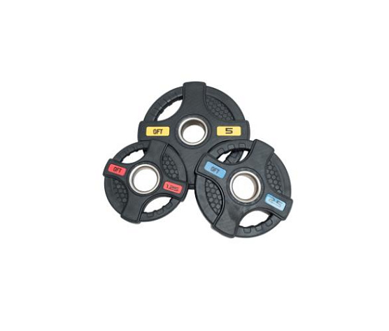 Диск олимпийский обрезиненный Original FitTools 5 кг черный с двумя хватами фото2