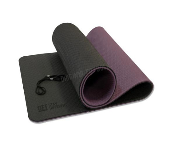 Коврик для йоги Original FitTools 10 мм двухслойный TPE черно-фиолетовый фото5