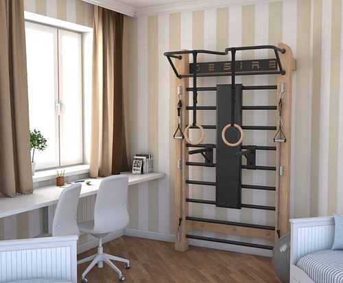 Шведская стенка с эспандерами, брусьями и скамьей Desire Eco Plus