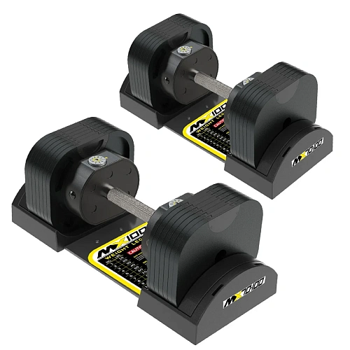 Пара регулируемых гантелей MX Select MX100 EVO, рифленая стальная рукоять, вес 5.9-45.4 кг, 2 шт