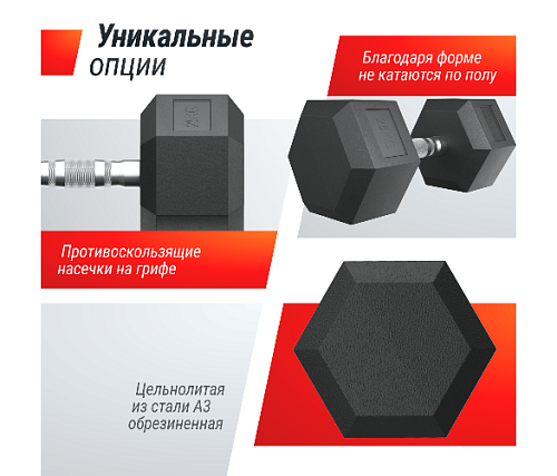 Гантель гексагональная обрезиненная Unix Fit 25 кг / шт.