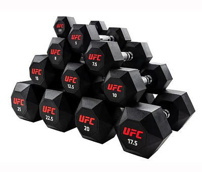 Комплект обрезиненных октагональных гантелей UFC Octagon Dumbbell 5 пар от 10 до 20кг