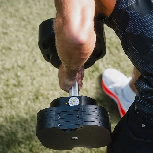 Гантель регулируемая MX Select MX100 EVO, рифленая стальная рукоять, вес 5.9-45.4 кг, 1 шт