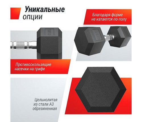 Гантель гексагональная обрезиненная Unix Fit 12,5 кг / шт.