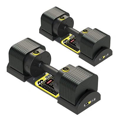 Пара регулируемых гантелей MX Select MX55 EVO, эргономичная прорезиненная рукоять, вес 4.9-25.3 кг, 2 шт