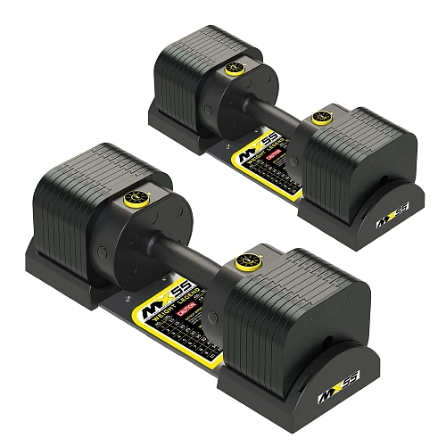 Пара регулируемых гантелей MX Select MX100 EVO, эргономичная прорезиненная рукоять, вес 5.9-45.4 кг, 2 шт