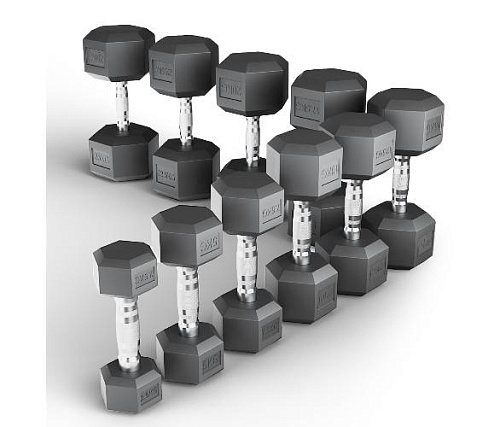 Купить Ряд гексагональных гантелей обрезиненных Unix Fit от 2,5 до 25 кг в Москве