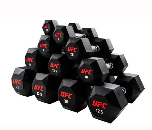 Комплект обрезиненных октагональных гантелей UFC Octagon Dumbbell 5 пар от 10 до 20кг