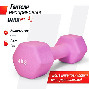 Купить Unix Fit Гантель неопреновая 4 кг / шт. Violet в Москве